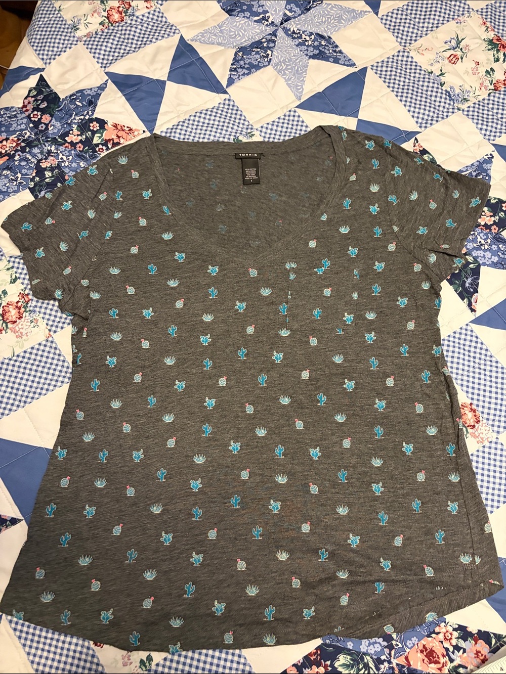 Torrid Charcoal Tee with Turquoise Cactus Print